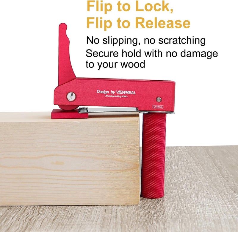 ViewReal Bench Dog Clamp,3/4"(19mm) Bench Dog Hole Clamp for Woodworking, Adjustable Quick-Lock Bench Clamps for Woodworking, Non-Marring Pads, Long Handle Holdfast for MFT Table (6-Piece Set) - Image 4